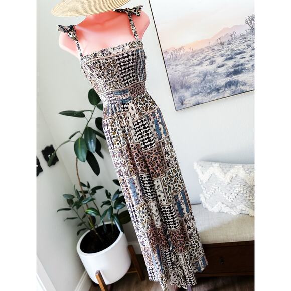 Cottagecore Patchwork of Wanderlust gauzy smocked boho free spirited romper - Picture 8 of 8